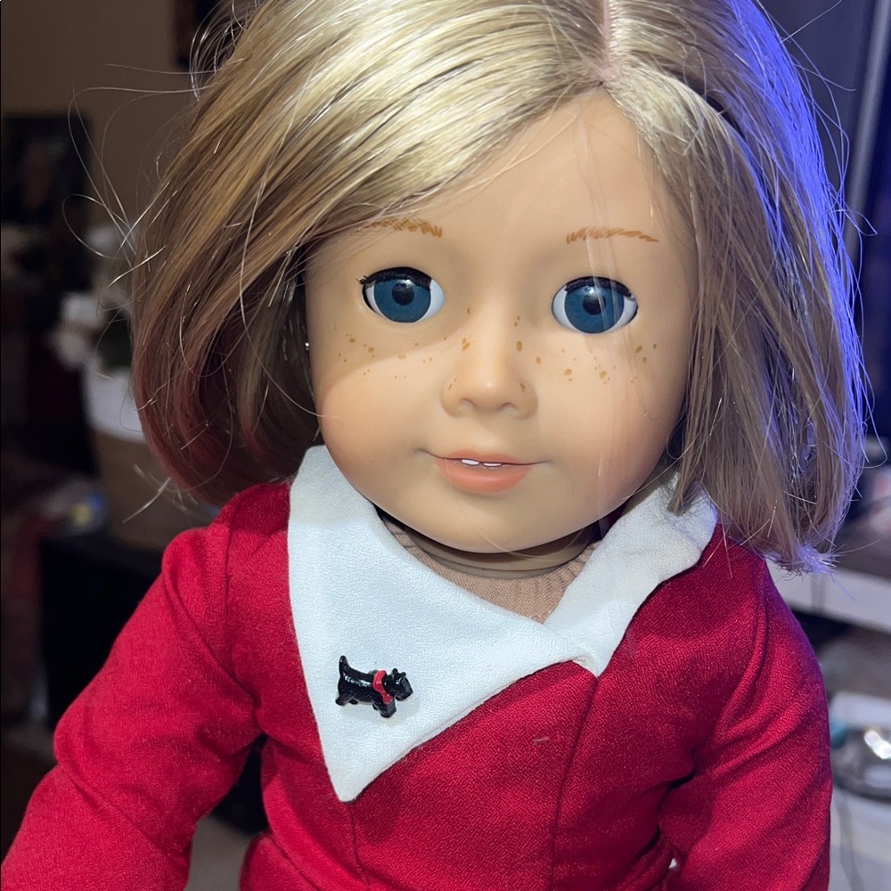 AMERICAN GIRL DOLL - KIT RETIRED HOLIDAY SCOTTY DOG DRESS BLONDE HAIR BLUE EYES